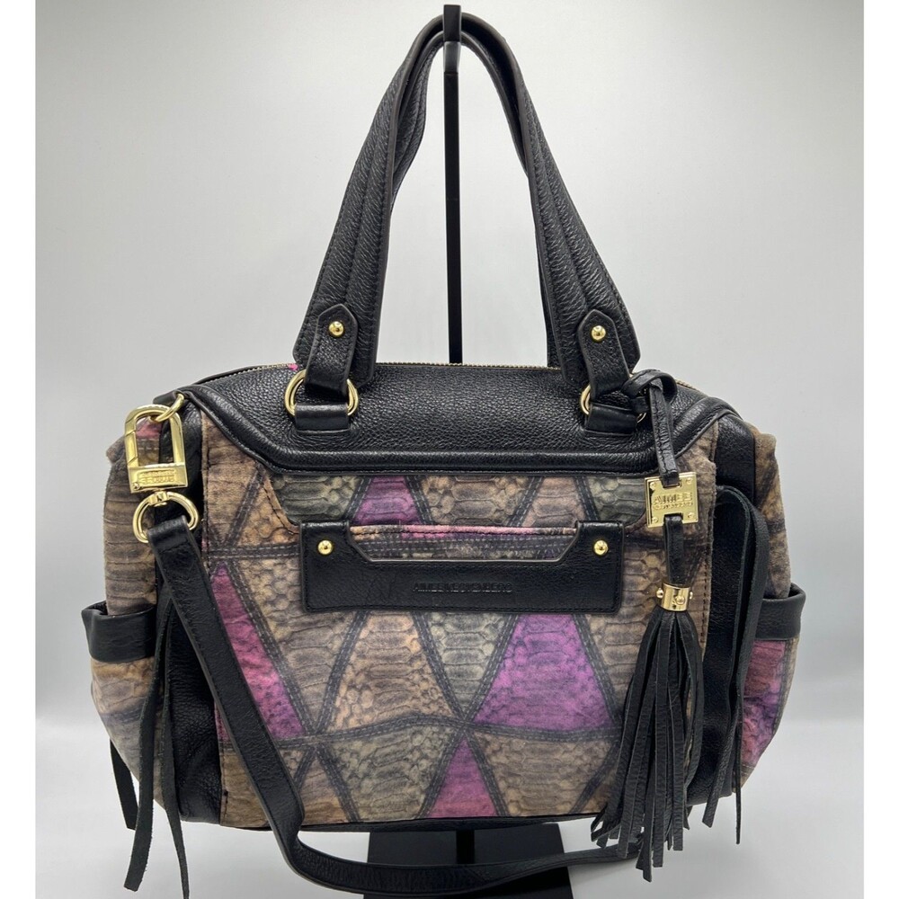 Aimee Kestenberg Leather Anna Satchel Gray Black Purple Geometric Snake